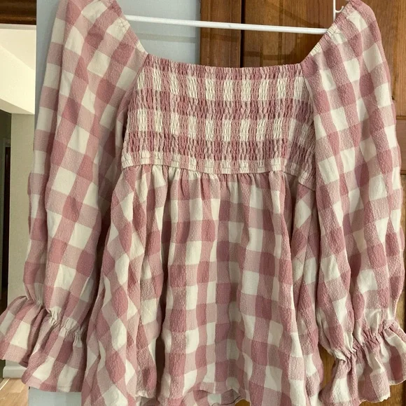 Entro Pink and White Checkered Blouse - Picture 2 of 6